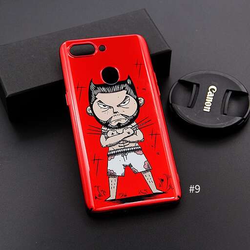 a red cell phone case with a picture of a man on it.