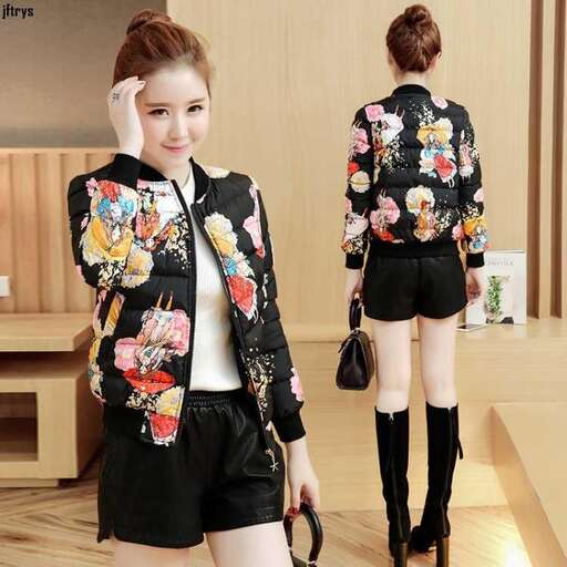 a girl in a floral jacket