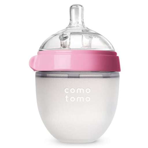 pink baby bottle with a pink lid