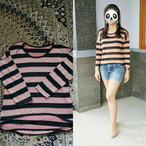 i love the striped sweater with the black and pink stripes.