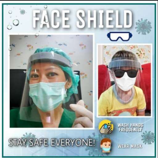 a child with a surgical mask and a medical mask.