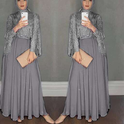 long grey maxi dress with a clutch