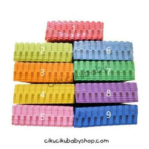 a stack of colorful plastic blocks.