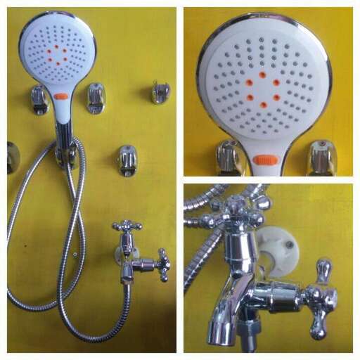 a set of three different faucets.