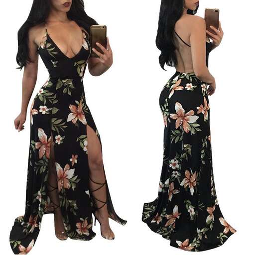 person in a floral maxi dress