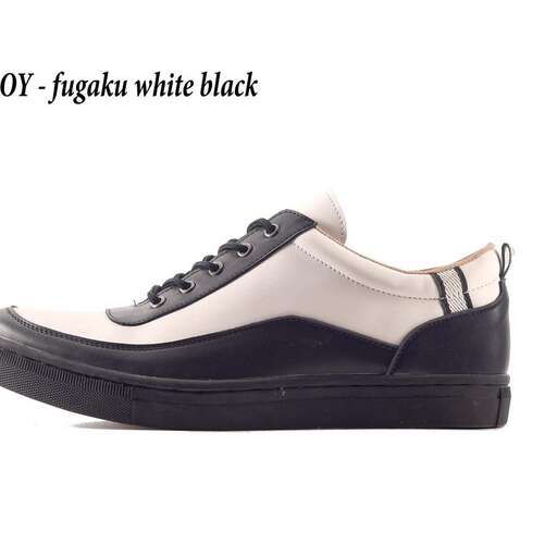 a shoe that is white with black laces.