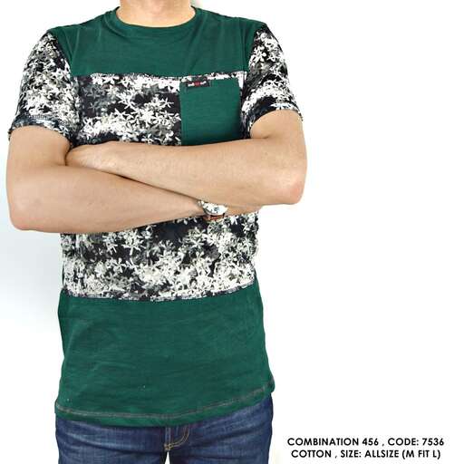 a green and white patterned shirt with a black and white pattern.