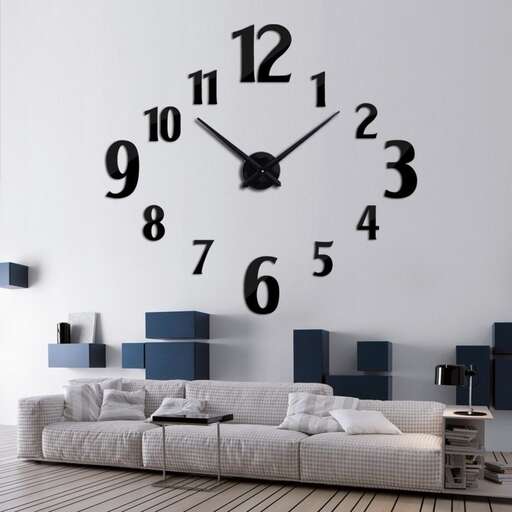 a living room with a couch, couch and a clock.