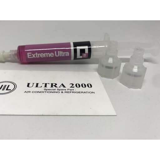 a medical syringe with a purple label.