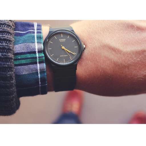 the watch is on the wrist.