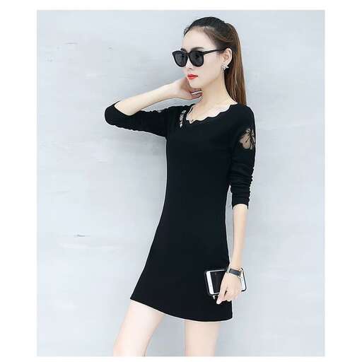 black dress with a long sleeved shirt