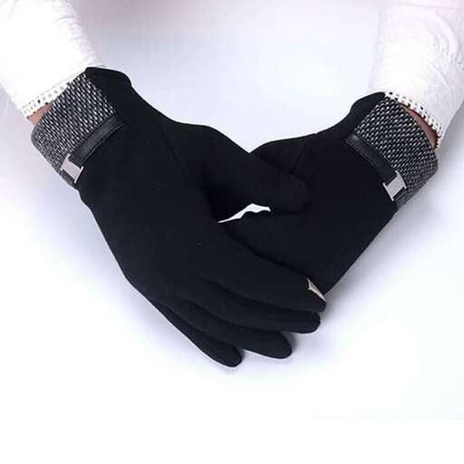 gloves with a black leather band.