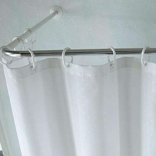 a shower curtain with a white shower curtain.