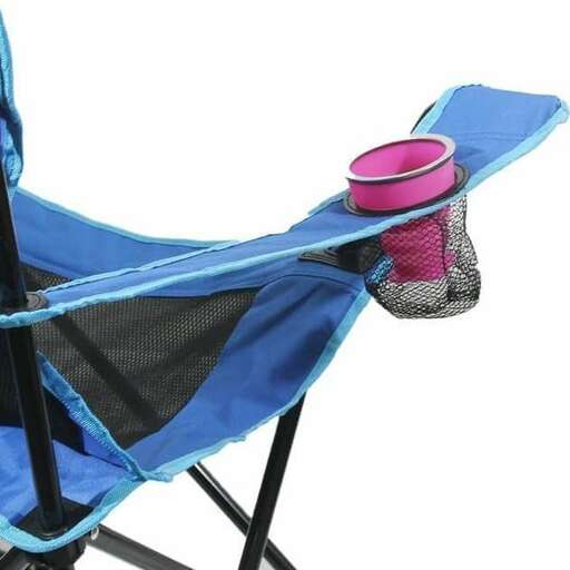a chair with a pink cup on it