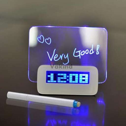 a clock with a blue background and a lit up clock