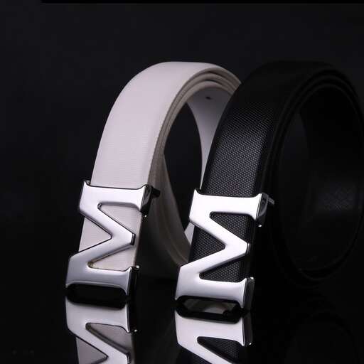 a pair of men's black and white leather belts.