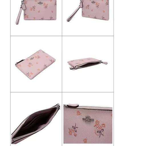 a pink pouch with a pink flower pattern.