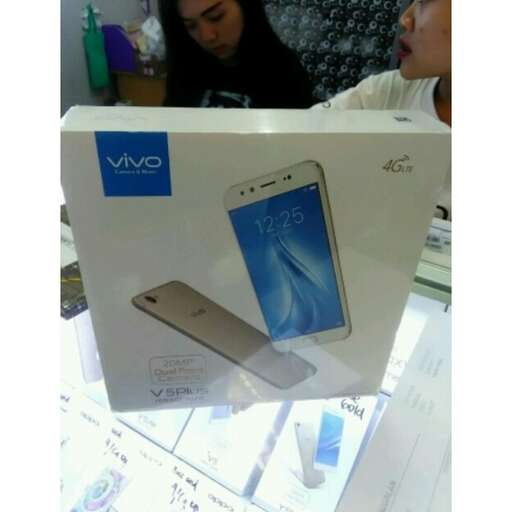 a box with a blue and white iphone in it.