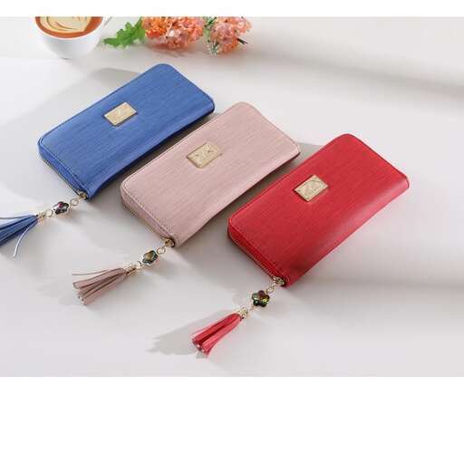 a red and blue wallet with a gold clasp and a gold clasp.