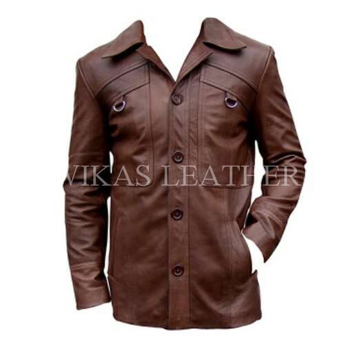 garment in brown with a black collar