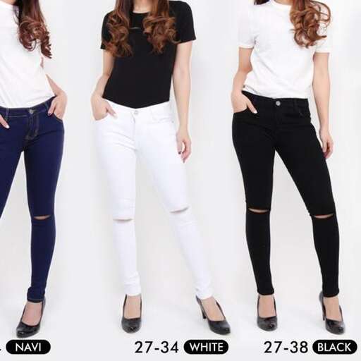 white jeans with a black top and jeans