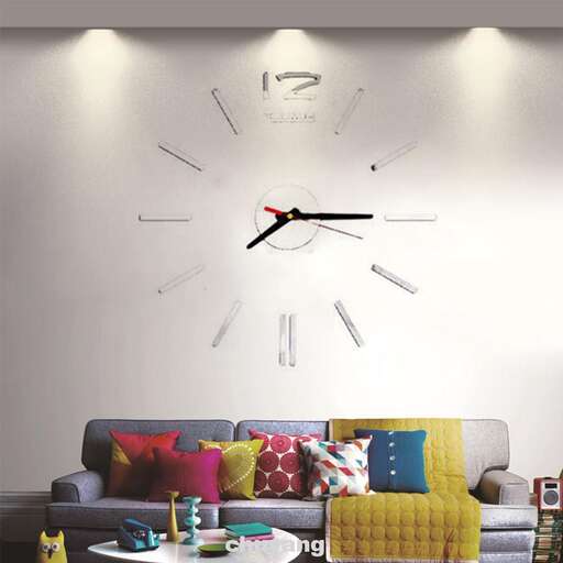a living room with a couch, couch, and a clock.