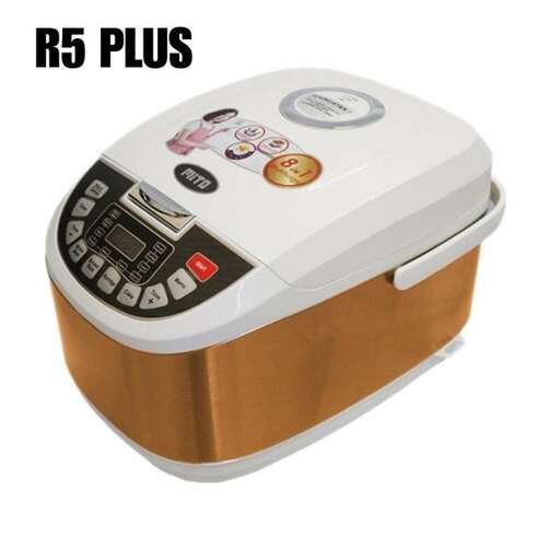 a cash register with a brown paper bag.