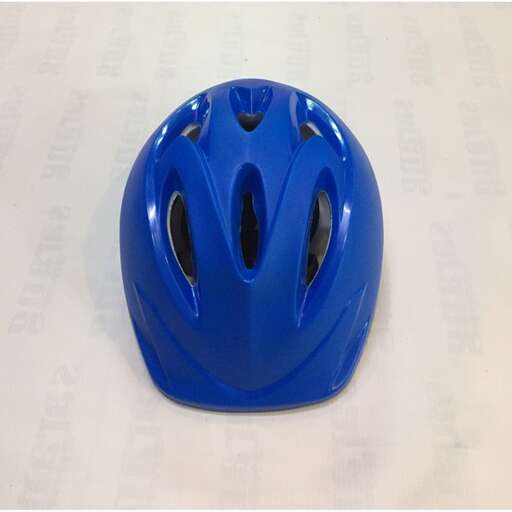 a blue helmet with holes on it.