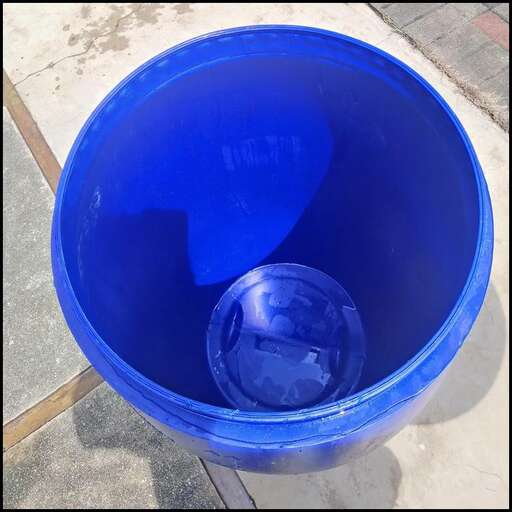 water in a blue bucket