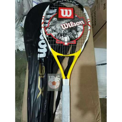 a tennis racket with a logo on it.