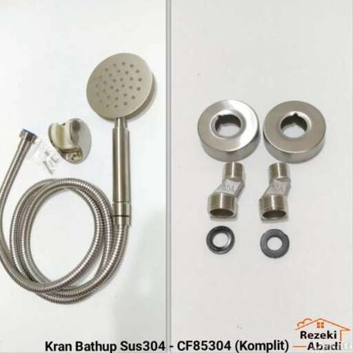 a set of stainless steel knobs and a hose.
