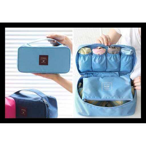 a blue suitcase with a blue bag in it.