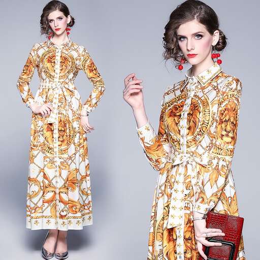 the dress is made of silk and has a red clutch in the front.