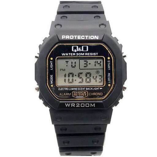 a black watch with a yellow dial