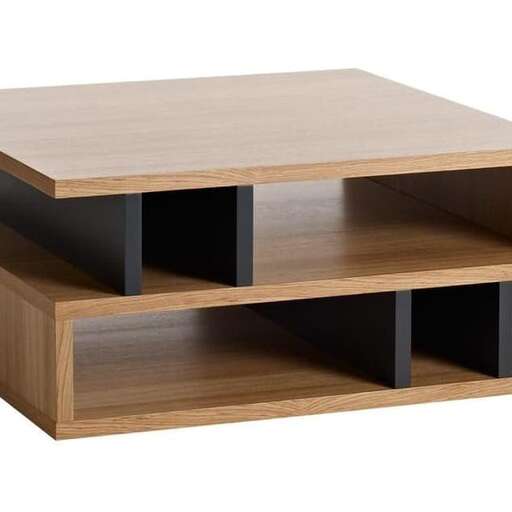 a wooden shelf with two shelves on a white background