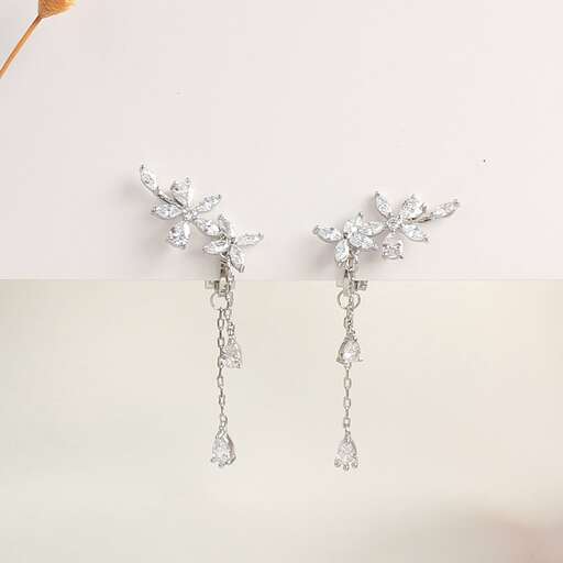 a pair of earrings with a flower