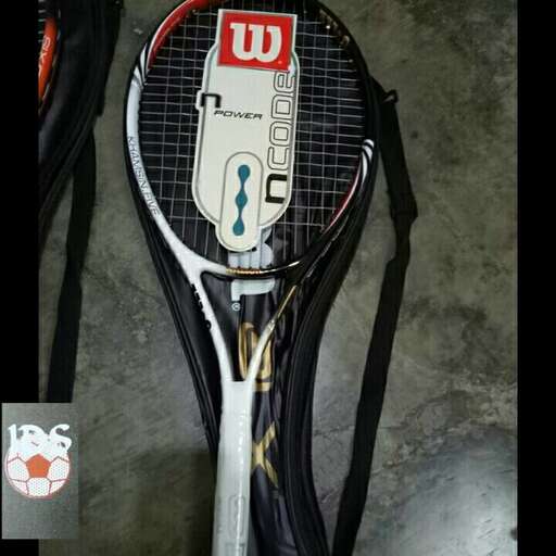 a tennis racket with a logo on it