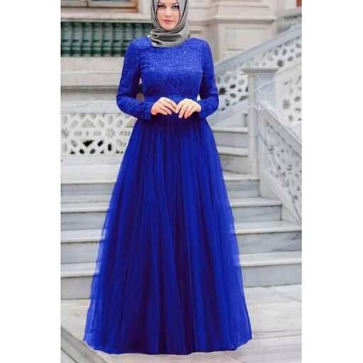 a woman in a blue dress