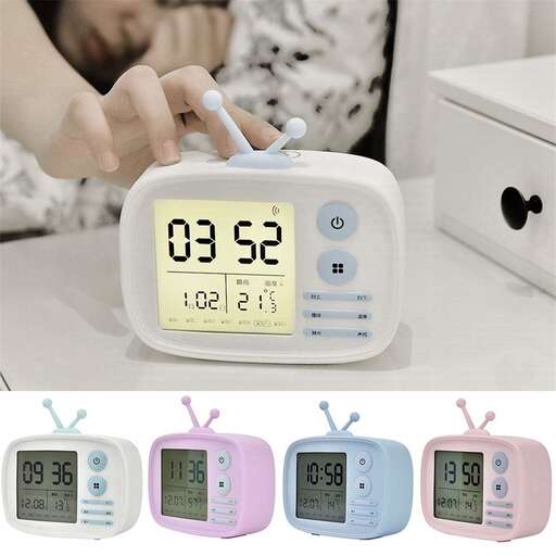 a person holding a digital clock next to a box.