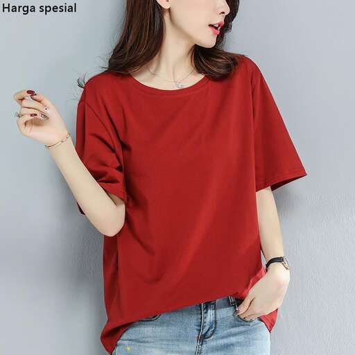 red cotton tee with a long neck
