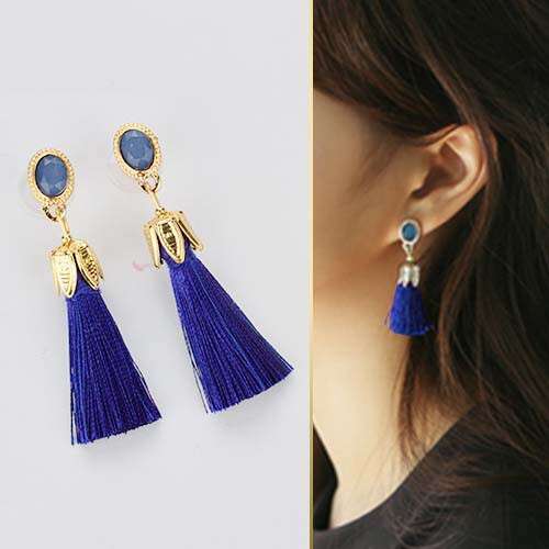 blue earrings with a blue stone