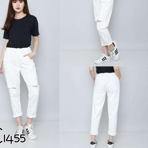 white pants with a black belt