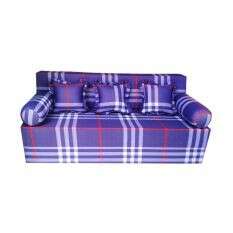 a blue and white plaid sofa in a blue plaid.