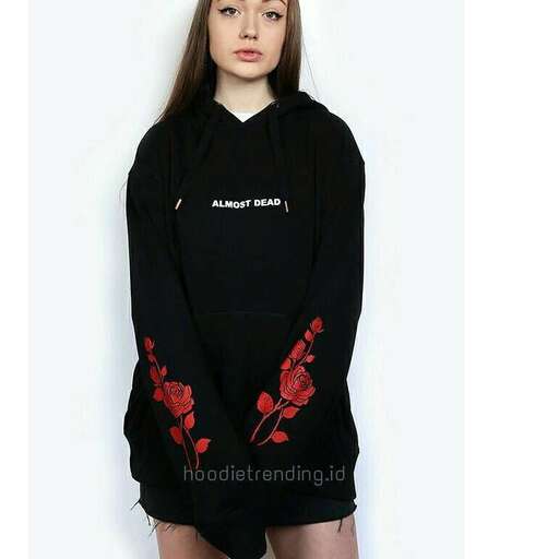 black long sleeved shirt with red flowers on the sleeves