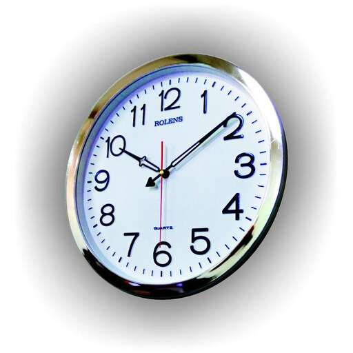 a clock that is on a white background.