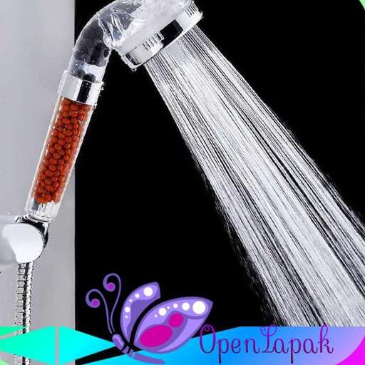 a shower head with a silver handle