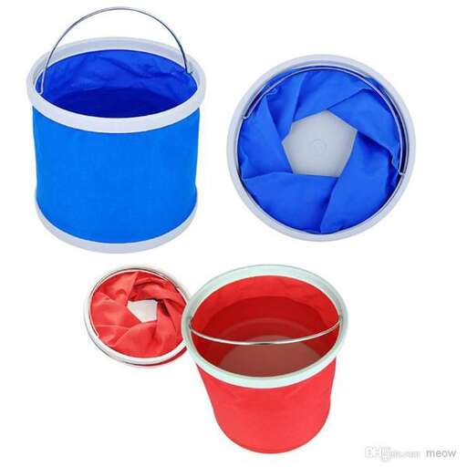 a bucket of water and a bucket of blue paint