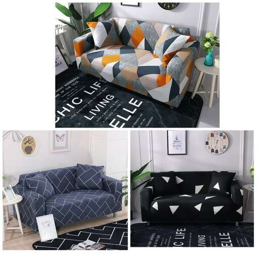 a set of three different pillows on a bed.