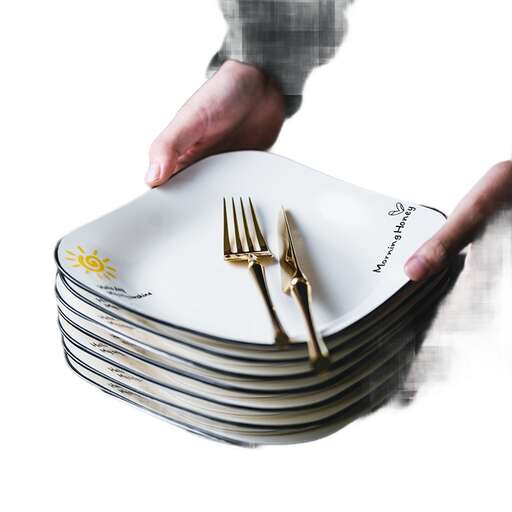 a stack of plates with forks and forks