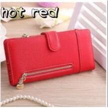 a red wallet with a zipper on it.